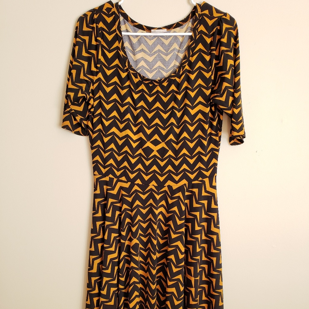 Large LulaRoe Gold/Brown Flare Dress